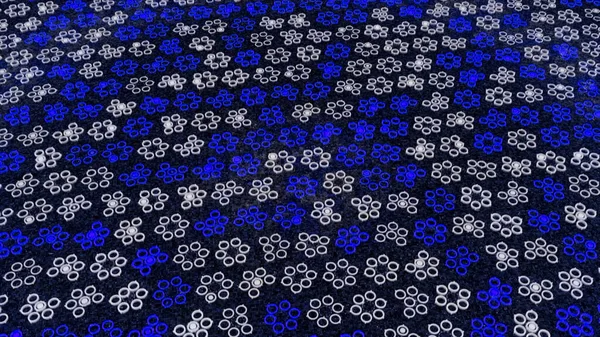 Absztrakt fehér és kék digitális körök borítja az összes felületet, és létrehoz egy szimmetrikus mintát. Animáció. Átalakítása lapos számok egy sötét háttér, zökkenőmentes hurok. — Stock Fotó