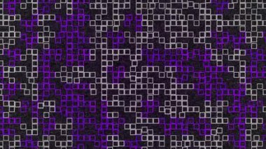 Hareketli karelerin soyut mor ve beyaz dönüşümlü yüzeyi, kusursuz döngü. Animasyon. Kare şekilli geometrik şekillerin satırları.