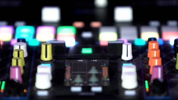 Close up of dj professional drum machine at the night club. Art. Buttons and controllers of a beat making machine. — Stock Photo, Image