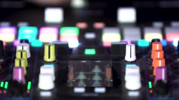 Close up of dj professional drum machine at the night club. Art. Buttons and controllers of a beat making machine. — Stock Video