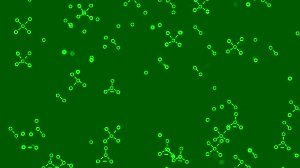 Cadena abstracta de virus. Animación. Animación sencilla sobre biología o química con puntos y cadenas cambiantes. Imagen simplificada de la vida útil del virus — Vídeos de Stock