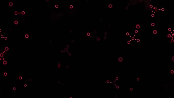 Κύτταρα κάτω από μικροσκόπιο σε μαύρο φόντο. Κινούμενα σχέδια. Απλή κίνηση κυττάρων σε αλυσίδες σε μαύρο φόντο. Απλές αλυσίδες κυττάρων κινούνται στο σκοτάδι — Αρχείο Βίντεο