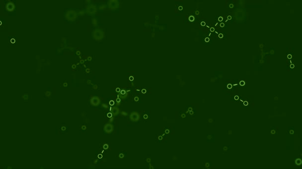 Flux lent de chaînes de molécules sur fond coloré. Animation. Connexions simples ou points et lignes pour le modèle de bactéries au microscope. Animation simple de connexions bactériennes microscopiques — Video