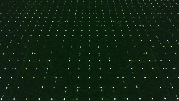 Diagram with moving points and lines. Animation. Virtual field with diagram and moving points in motherboard. Diagram of computer connections and moving information points — Stock Video