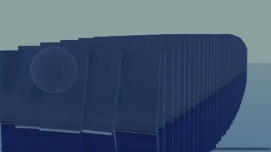 Küre ile soyut renkli arkaplan aşağıya düşen bir sıra plakayı itiyor. Tasarım. Bir top blokları yok ederken domino taşı etkisi.