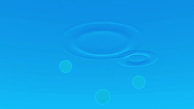 Soyut küçük toplar zıplıyor ve dalgalarla sıvı bir yüzeye dokunuyor. Tasarım. Uçan ve su yüzeyine çarpan küçük yumuşak küreler.