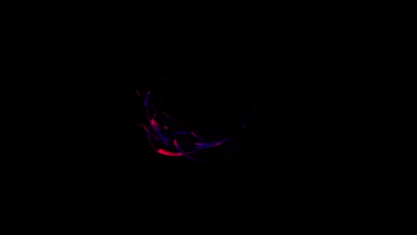 Movimento caotico di brillamenti luminosi colorati isolati su uno sfondo nero, anello senza soluzione di continuità. Progettazione. Strisce e linee fluide curve e attorcigliate. — Video Stock