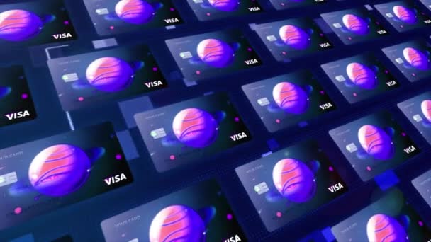 Sorok az új virtuális vízum - hitelkártya. Indítvány. Különleges kártya design kozmikus háttérrel és űrbolygóval.