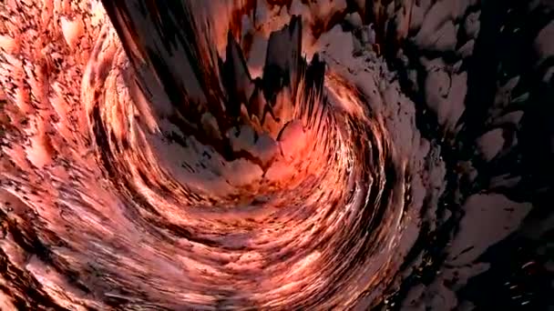Tornado giratorio de color negro y rojo, lazo sin costuras. Moción. Hermosa superficie de tornado giratorio transformador con ondas. — Vídeo de stock
