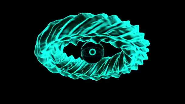 Abstract dark core surrounded by rotating 3D water spiral isolated on a black background. Design. Transforming and rippling liquid substance spinning around the central point, seamless loop. — Stock Video