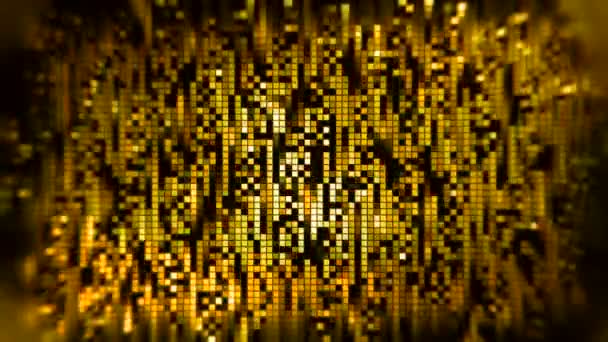 Pixelhintergrund des Goldregens. Bewegung. Heller Hintergrund mit Pixeln, die sich nach unten bewegen. Hintergrund der goldenen Mosaik-Pixel, die sich wie Regen bewegen — Stockvideo