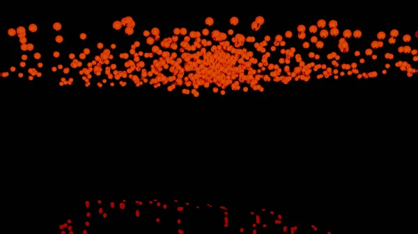 Abstracte zwerm rode deeltjes die zich verspreiden en reflecteren aan de andere kant van een scherm. Ontwerp. Vele kleurrijke vlekken vormen een wolk en draaien op een donkere achtergrond. — Stockfoto
