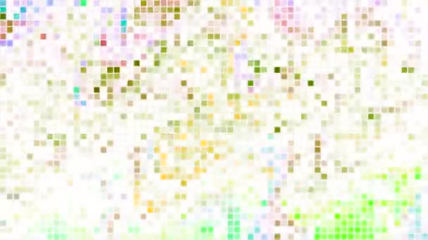 Анімація з рухомим зображенням пікселів на білому тлі. Рух. Фон пікселів диско, що рухаються на білому тлі. Різнокольорові пікселі рухаються на білому тлі — стокове відео