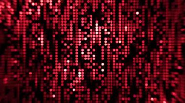 Mozaik noktaların parlak akışı. Hareket. Renkli noktalar siyah arkaplanda akıntıda hareket eder. Bilgi piksel akışında noktalar hareket eder