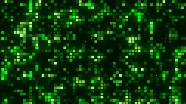 Tło jasnych pikseli disco. - Wniosek. Poruszające się i świecące piksele w stylu disco. Jasne tło kolorowych i świecących kwadratów — Zdjęcie stockowe