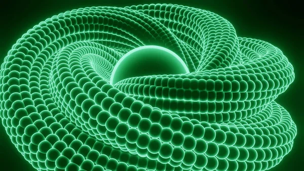 Abstrato futurista rodopiando espiral de néon em um fundo traseiro. Desenho. Torcido figura colorida transformando e girando, loop sem costura. — Fotografia de Stock