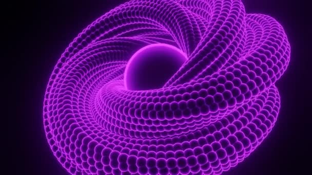 Abstrato futurista rodopiando espiral de néon em um fundo traseiro. Desenho. Torcido figura colorida transformando e girando, loop sem costura. — Vídeo de Stock