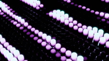 Waving surface with glowing purple and cyan abstract cylinders creating a futuristic vj background