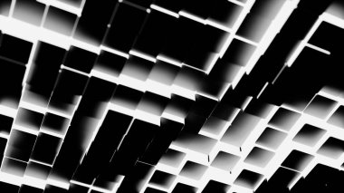 Siyah beyaz parlayan küplerin soyut ızgarası dinamik bir arkaplan oluşturur
