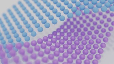 Mor ve turkuaz çizgili arka plan animasyonunun üzerinde yükselen binlerce küçük grunge kabarcığı