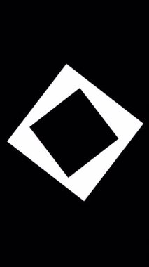 Beyaz bir karenin geometrik animasyonu dönüyor ve siyah bir arkaplan karşısında elmas şekline dönüşüyor