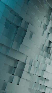 Dinamik ve soyut geometrik arkaplan dalgalanan küplerle modern, teknolojik bir his yaratıyor.