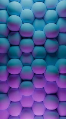 Pulsating background of spheres glowing with vibrant purple and cyan neon light in a seamless loop