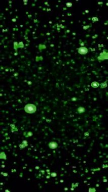 Green binary numbers floating through a digital cyberspace on a black background