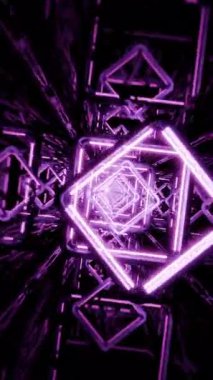 Endless journey through a rotating purple neon light corridor creating a kaleidoscopic effect