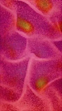 Pembe ve sarı kum taneleri hareket eden soyut bir zemin oluşturuyor, mikroskop altındaki hücreleri anımsatıyor.