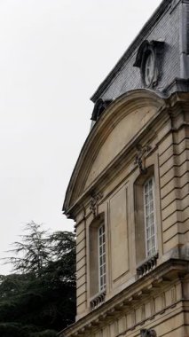 Mansard manzaralı çatı tarafı ön cephesi, yatakhane pencereleri ve olgun ağaç tepe örtüsü, tahta çatı ve pilamanla kaplı.