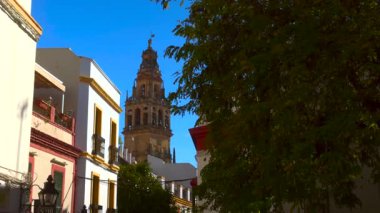 Dar Sokak Çan Kulesi 'ne çıkıyor, Renkli Balkonlar ve Gölgeli Ağaçlar Yaya Geçidini süslüyor. Eylem