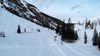 Rehberli Yürüyüş Grubu ile Alp Geçidi Taze Kar Altında Tek sıra halinde, Lider Dar Yol 'a Sabit Bir Adım Attı. Medya