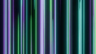 Dikey Neon Işık Çubukları Teal ve Mor Çizgiler, Sinema Yağmuru Efekti ve Ritmik Parıltı,