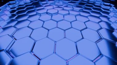 Metalik Mavi Bal Tarağı Panelleri Yumuşak Yansımalar ve Endüstriyel Teknoloji ile Parlak Eğimli Yüzey Oluşturuyor