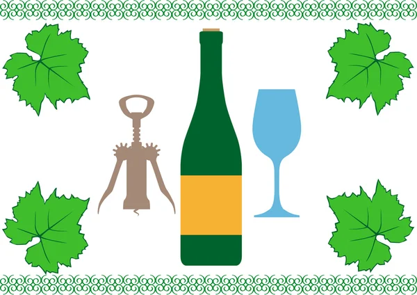 Botella de vino y sacacorchos — Archivo Imágenes Vectoriales