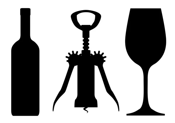 Silhouette einer Flasche und Gläser — Stockvektor