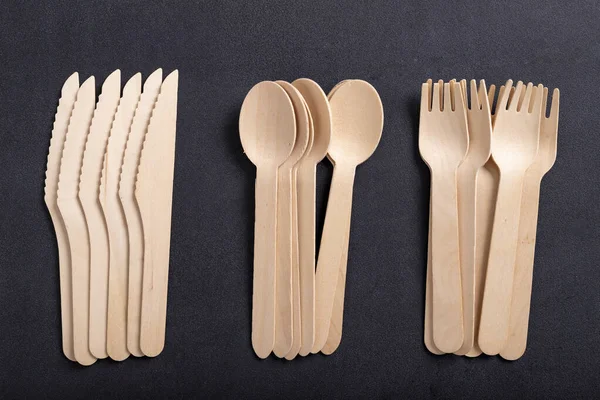 Alat Makan Kayu Atas Meja Peralatan Yang Digunakan Bar Makanan — Stok Foto