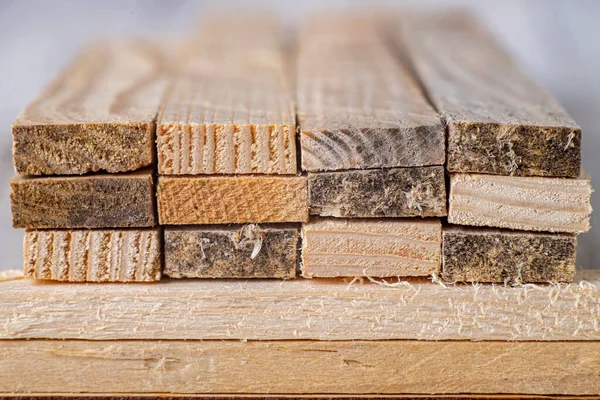 Stacked Raw Planks Material Use Carpentry Workshop Light Background — Stock Photo, Image