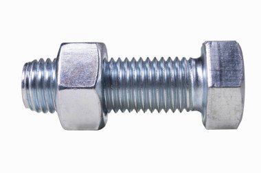 Fındıklı metal cıvata. Bir mekanik atölyede metal parçaları birleştirmek için aksesuarlar. Seçilen arkaplan.