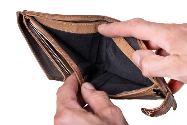 Leere Brieftasche Männerhand Platz Für Papiergeld Und Andere Zahlungskarten Isolierter — Stockfoto