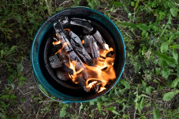 Firing Barbecue Home Garden Flames Floating Charcoal Spring Season — Stock Photo, Image