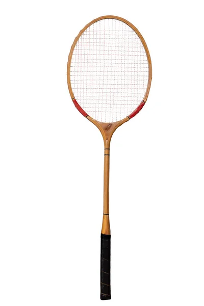 Houten Racket Badminton Spelen Team Spel Accessoires Geïsoleerde Achtergrond — Stockfoto