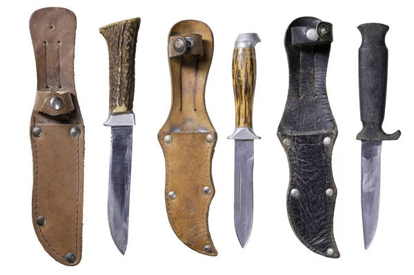 Tre Diversi Coltelli Con Guaine Pelle Coltello Compiti Speciali Utilizzato — Foto Stock