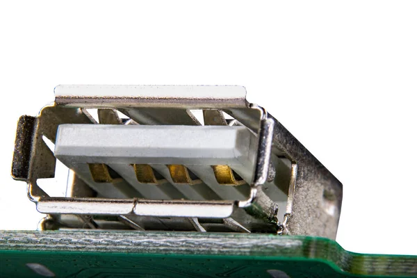 Usb Socket Mounted Integrated Board Close View Electronic Connector Isolated — Stock Photo, Image