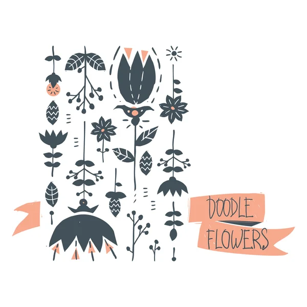 Set of doodle flowers — Stock Vector