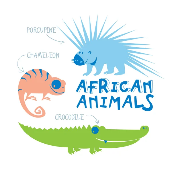 Set di animali africani disegnati in stile piatto — Vettoriale Stock