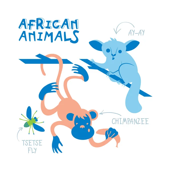 Set di animali africani disegnati in stile piatto — Vettoriale Stock