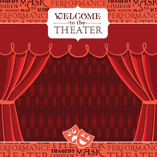 Red theater curtains with decorative elements. Vector illustration — Stock Vector