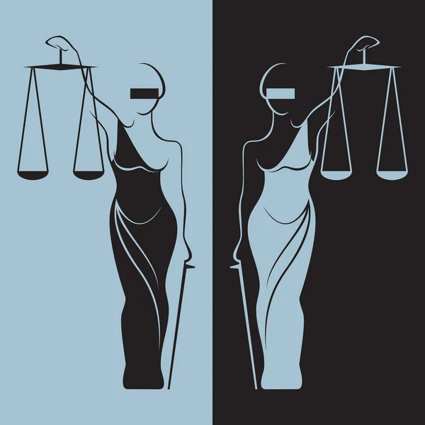 正義のテミス女神の等高線スタイルのベクトル図 — ストックベクタ